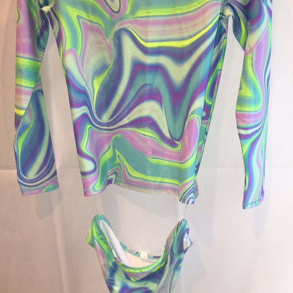 Multicolor Swirl Girl's Rushguard Swim Suit Set - New with Tags